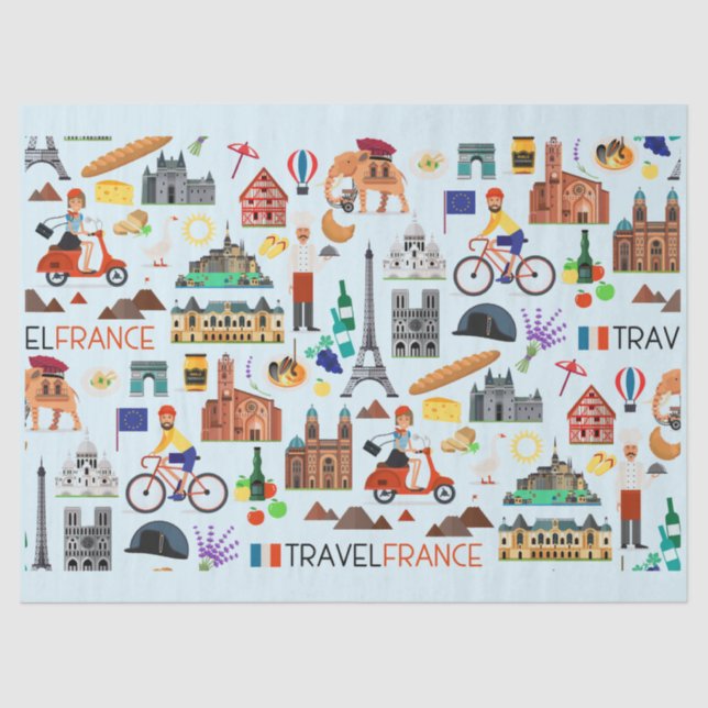 France Travel Icons Design Tissue Paper (Front)