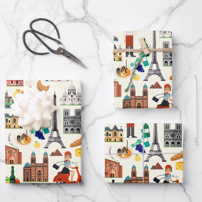 France Travel Icons Design Wrapping Paper Sheet (Front)