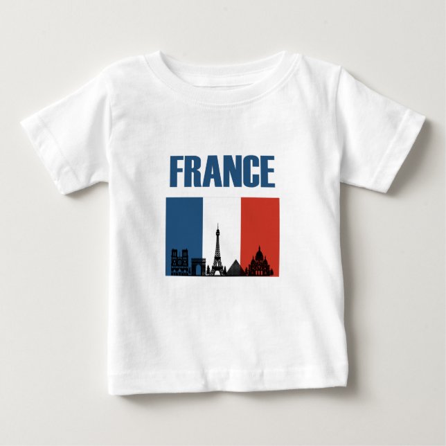 France Travel - Paris City Skyline French Flag Baby T-Shirt (Front)