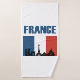 France Travel - Paris City Skyline French Flag Bath Towel