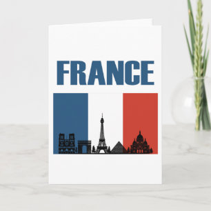 France Travel - Paris City Skyline French Flag Card