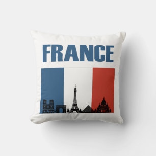 France Travel - Paris City Skyline French Flag Cushion