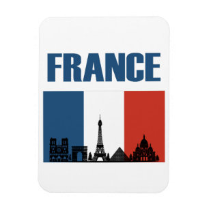 France Travel - Paris City Skyline French Flag Magnet