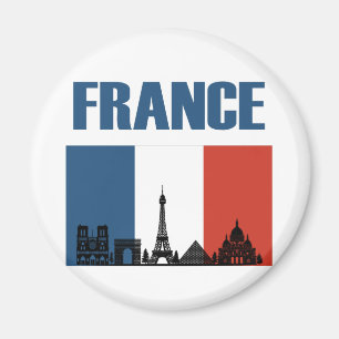 France Travel - Paris City Skyline French Flag Magnet
