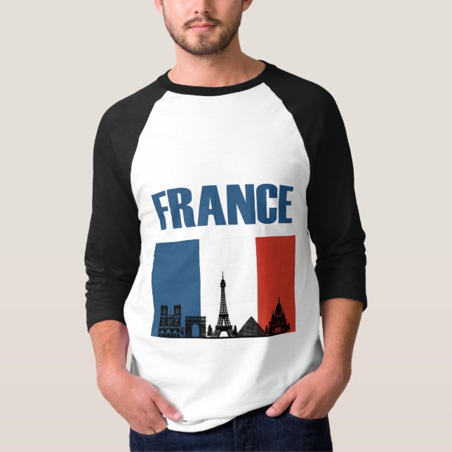 France Travel - Paris City Skyline French Flag T-Shirt (Front)