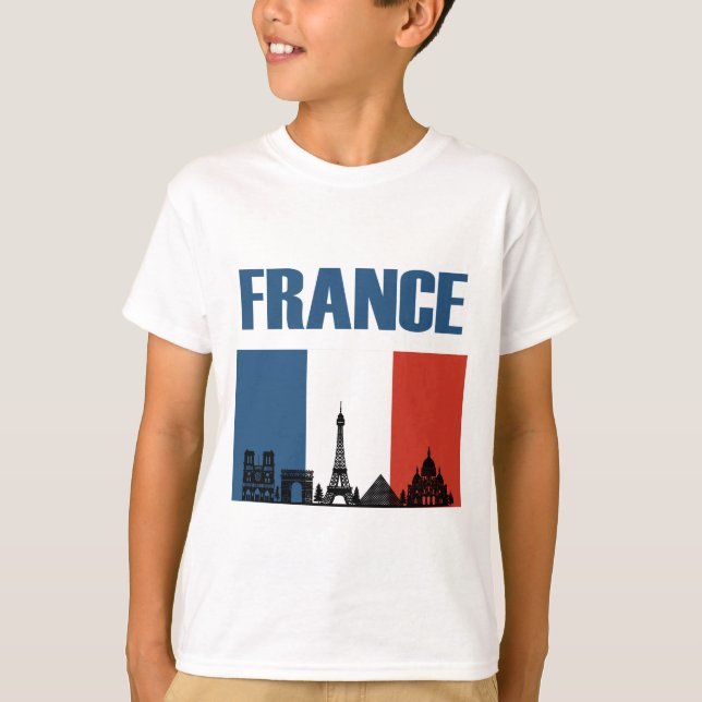France Travel - Paris City Skyline French Flag T-Shirt (Front)