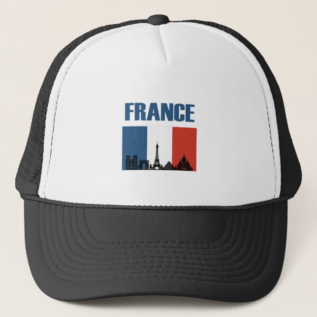 France Travel - Paris City Skyline French Flag Trucker Hat (Front)