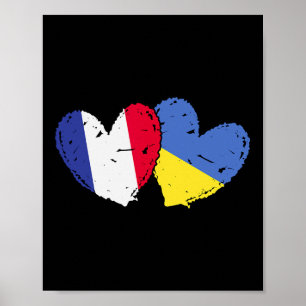 France Ukraine Heart Flags French Ukrainian Dual F Poster