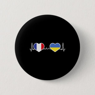 France Ukraine Heart Love Heart Line 6 Cm Round Badge