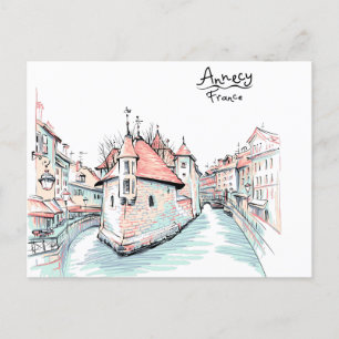 France Village Sketch Postcard
