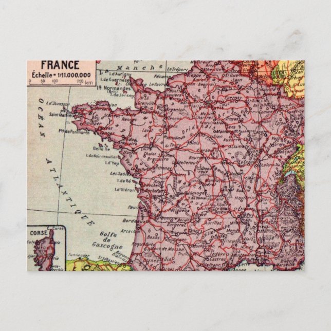 France vintage Map Postcard (Front)