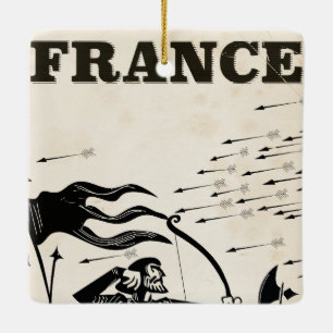 France vintage travel poster. classic mediaeval ca ceramic tree decoration