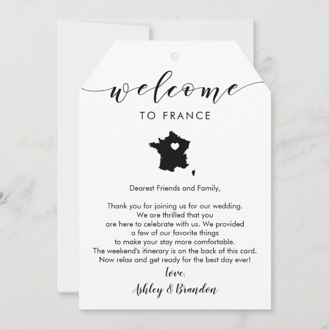 France Wedding Welcome Tag, Letter Itinerary (Front)