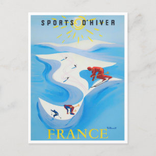 France winter sports vintage travel postcard