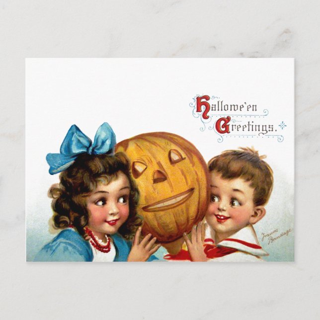 Frances Brundage: Boy and Girl with Jack O'Lantern Postcard (Front)