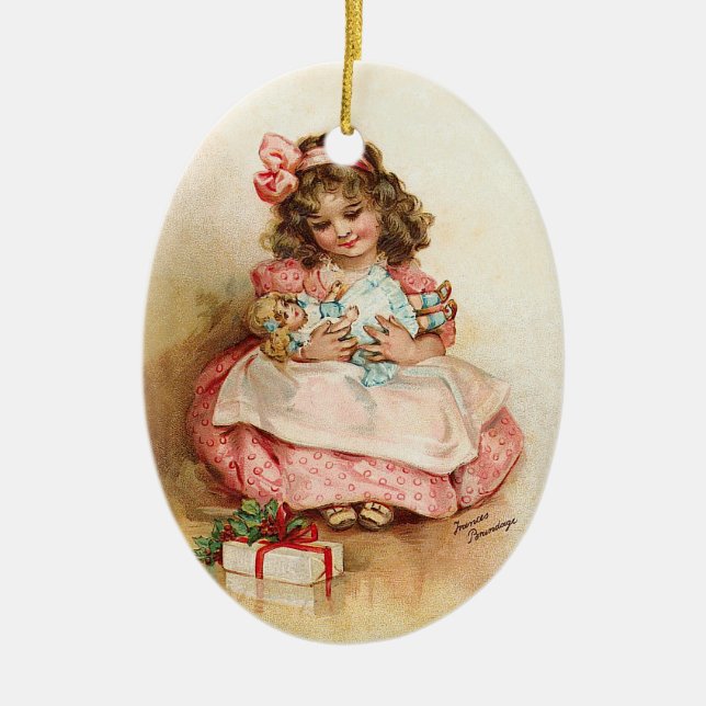 Frances Brundage - Girl with Doll Ceramic Ornament (Front)
