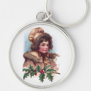 Frances Brundage: Winter Girl with Holly Key Ring