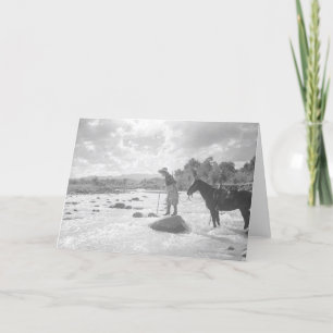 Frances Phelps Belden fly fishing in the river Card