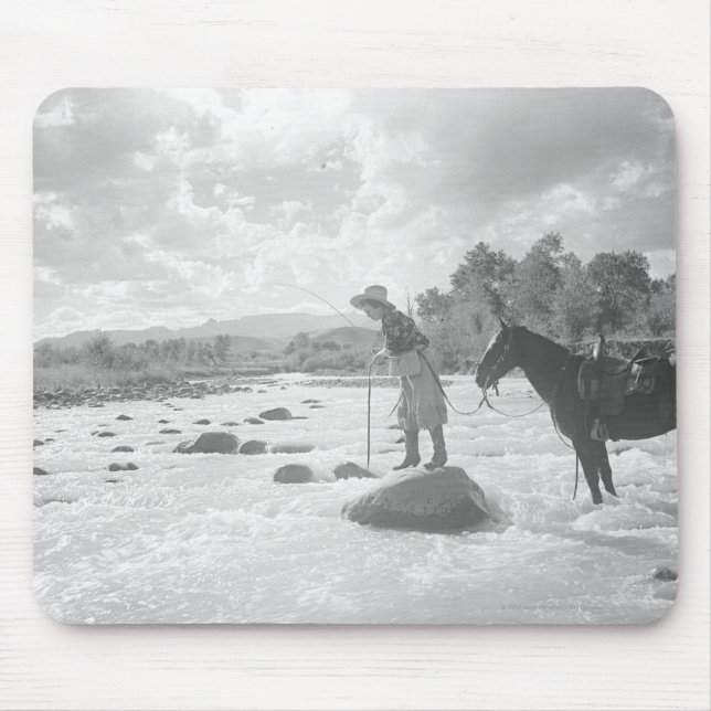 Frances Phelps Belden fly fishing in the river Mouse Pad (Front)