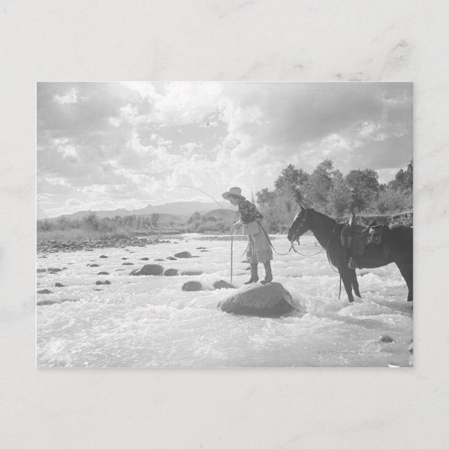 Frances Phelps Belden fly fishing in the river Postcard (Front)