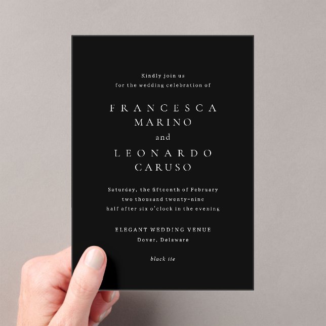 Francesca Black Classic Wedding Acrylic Invitations (Insitu (Handheld))