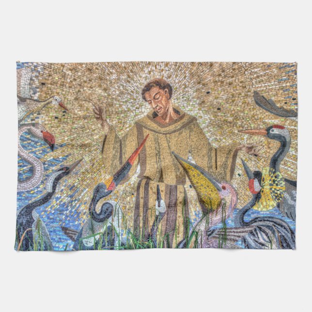 Francis Of Assisi Mosaic Tea Towel (Horizontal)