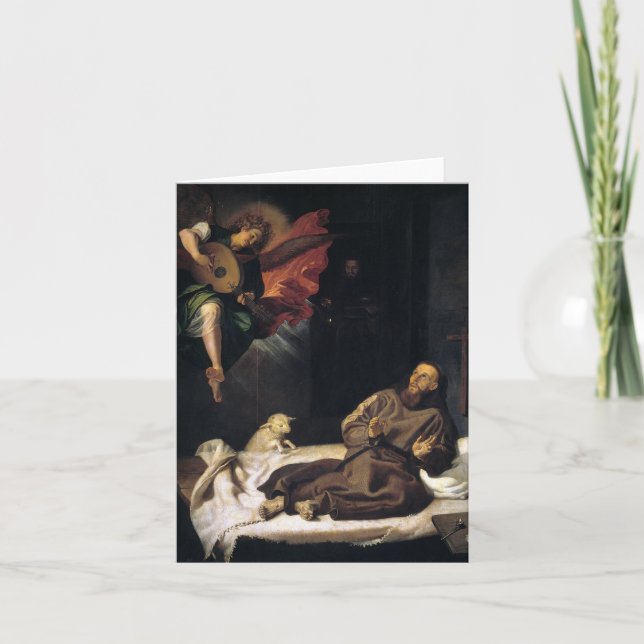 Francis of Assisi with angel music Note Card (Front)