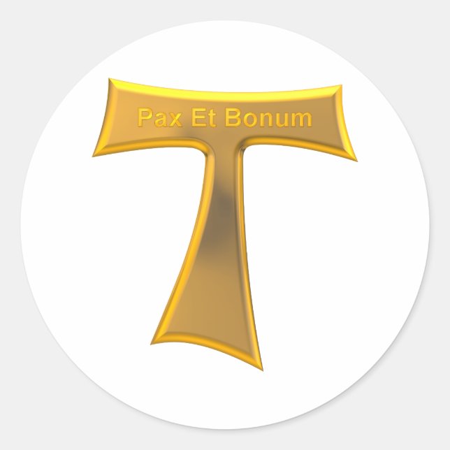 Franciscan Tau Cross Pax Et Bonum Gold Metallic Classic Round Sticker (Front)
