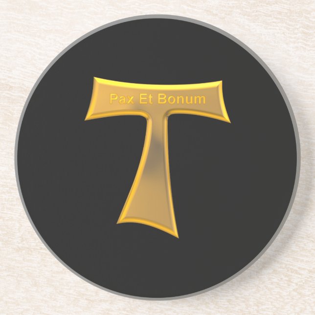Franciscan Tau Cross Pax Et Bonum Gold Metallic Coaster (Front)