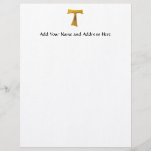Franciscan Tau Cross Pax Et Bonum Gold Metallic Custom Letterhead
