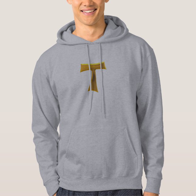 Franciscan Tau Cross Pax Et Bonum Gold Metallic Hoodie (Front)