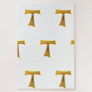 Franciscan Tau Cross Pax Et Bonum Gold Metallic Jigsaw Puzzle