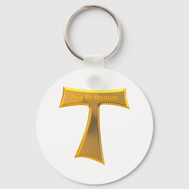 Franciscan Tau Cross Pax Et Bonum Gold Metallic Key Ring (Front)
