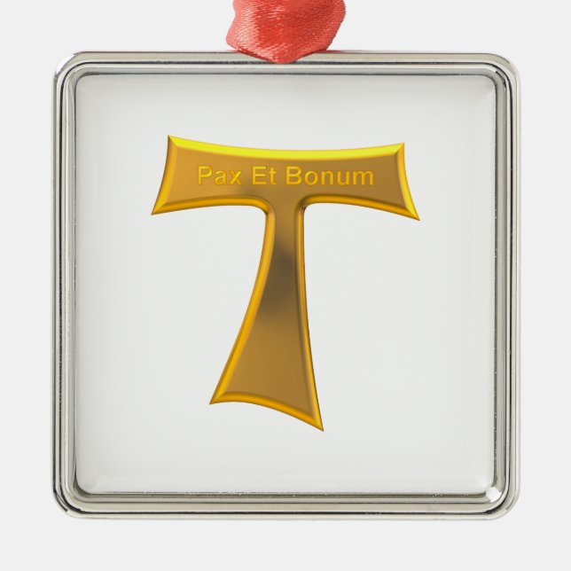 Franciscan Tau Cross Pax Et Bonum Gold Metallic Metal Ornament (Front)