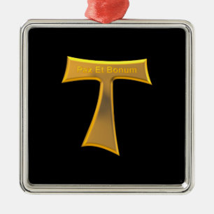 Franciscan Tau Cross Pax Et Bonum Gold Metallic Metal Ornament