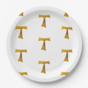 Franciscan Tau Cross Pax Et Bonum Gold Metallic Paper Plate