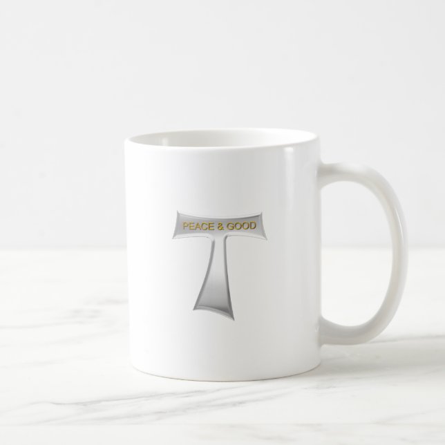 Franciscan Tau Cross Peace and Good Silver & Gold Coffee Mug (Right)