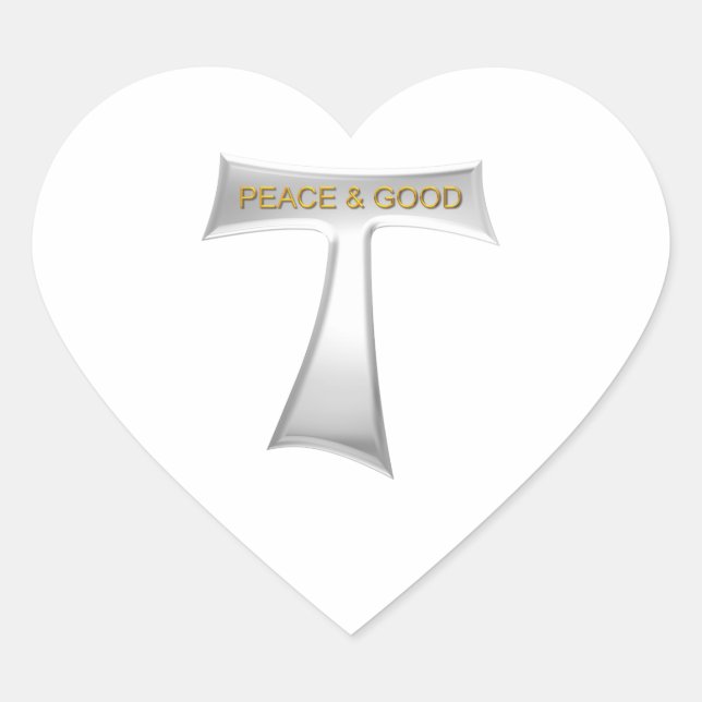 Franciscan Tau Cross Peace and Good Silver & Gold Heart Sticker (Front)