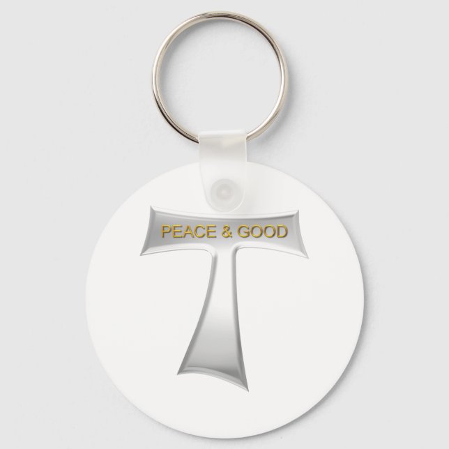 Franciscan Tau Cross Peace and Good Silver & Gold Key Ring (Front)
