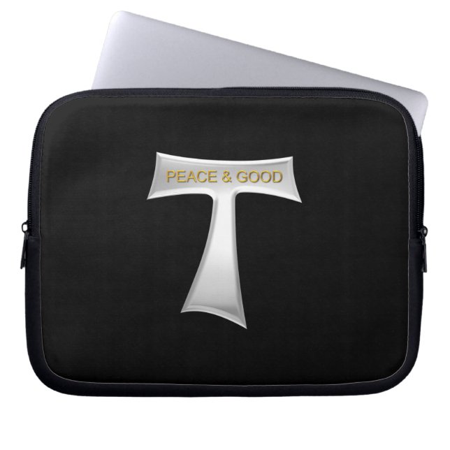 Franciscan Tau Cross Peace and Good Silver & Gold Laptop Sleeve (Front)