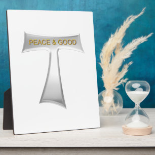 Franciscan Tau Cross Peace and Good Silver & Gold Plaque
