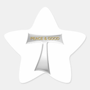Franciscan Tau Cross Peace and Good Silver & Gold Star Sticker