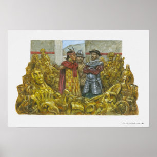 Francisco Pizarro next to Inca Emperor Atahualpa Poster
