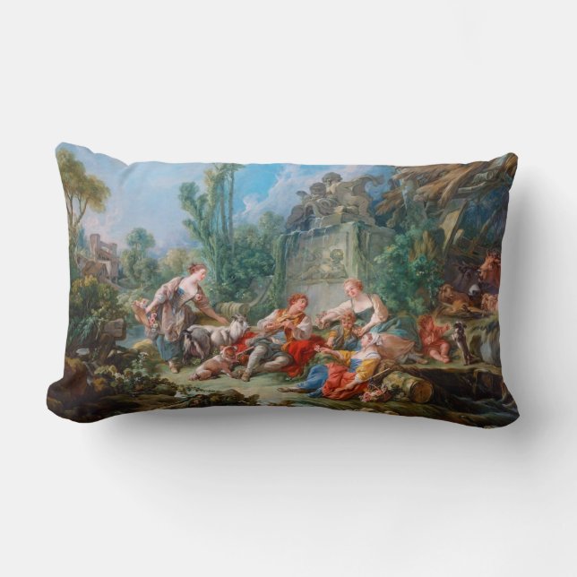 francois boucher shepherd's idyll rococo scenery lumbar cushion (Front)