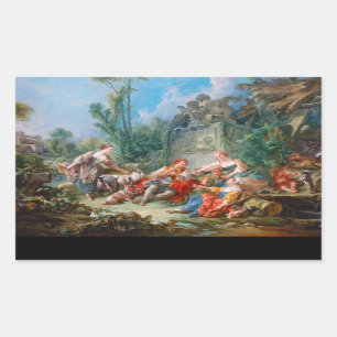 francois boucher shepherd's idyll rococo scenery rectangular sticker