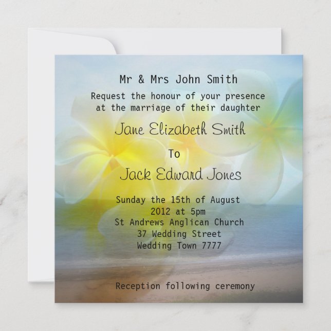 Frangipani Beach Wedding Custom Invitations (Front)