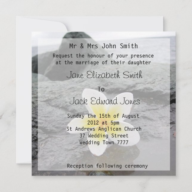 Frangipani Beach Wedding Custom Invitations (Front)