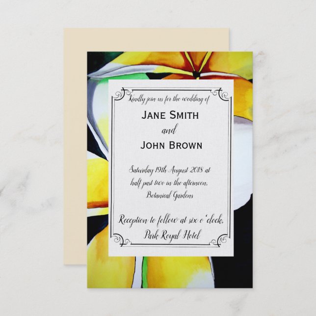 Frangipani beach wedding watercolour art tropical invitation (Front/Back)
