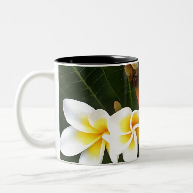 Frangipani Blossom Cluster Artistic Style Two-Tone Coffee Mug (Left)