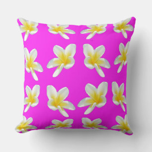 Frangipani Blush: Yellow Frangipani Blooms On Pink Cushion